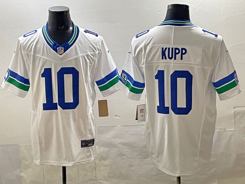 Men 2025 Seattle Seahawks #10 Kupp White retro Three generations Nike Limited NFL Jersey style 1